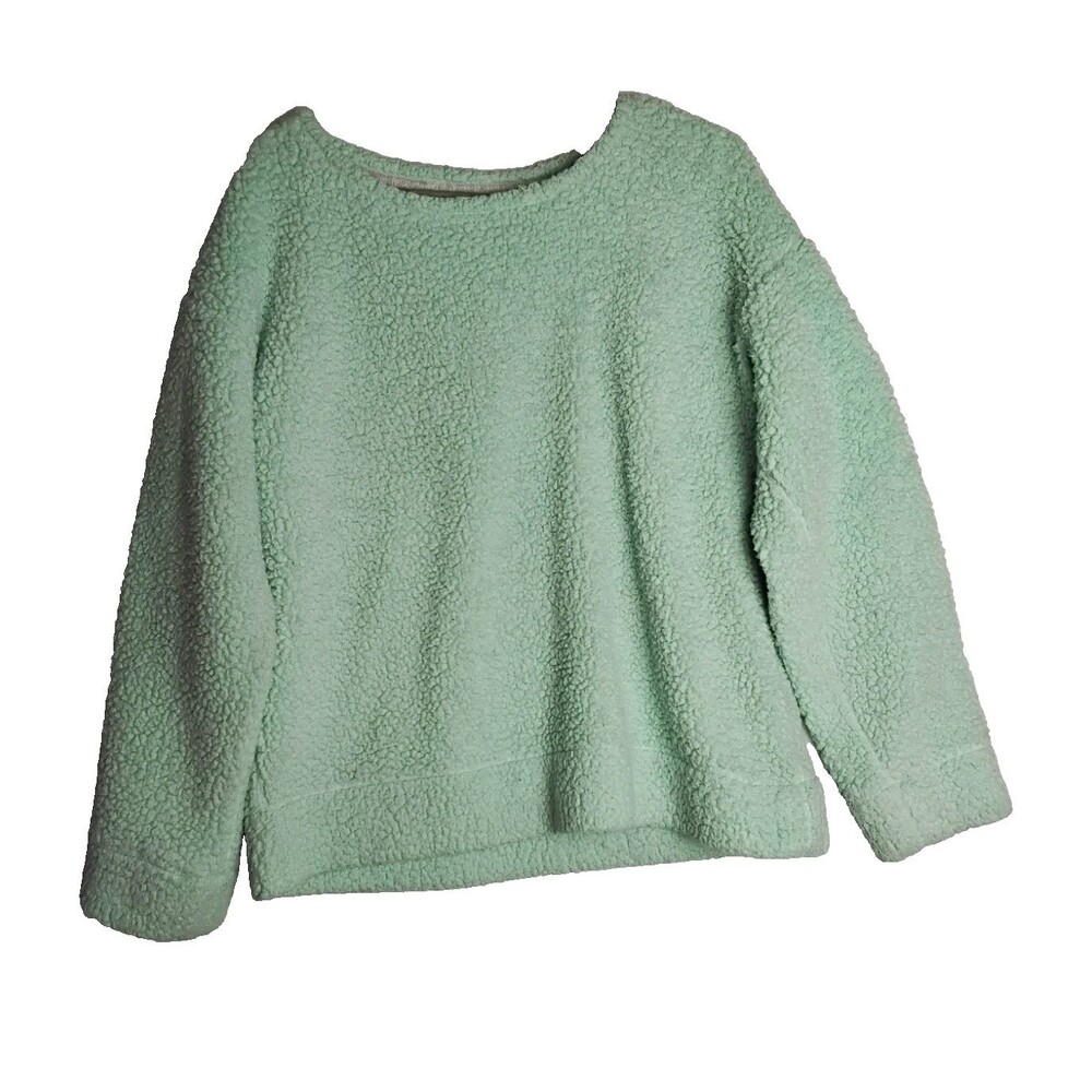The Original MUK LUKS Sherpa Plush Pullover Sweater Woman Size L Soft Warm Green